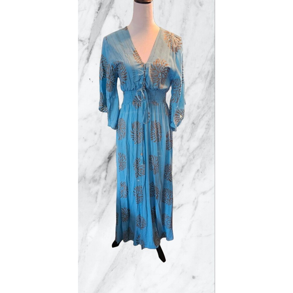 New Turquoise And Gold Summer Beach MAXI Dress. One SIZE India Made